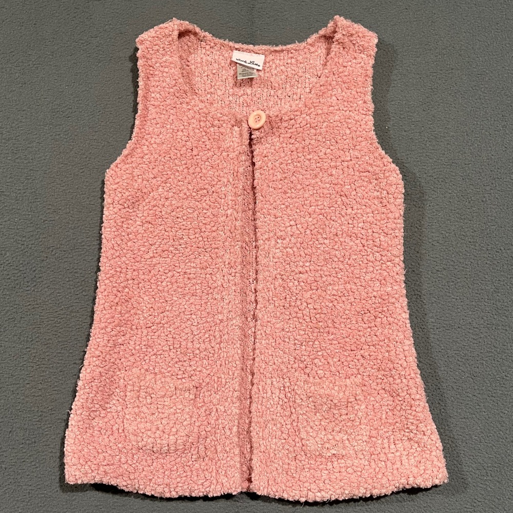 Little Lass Popcorn Knit LongVest Girls Size 6 Pink Fuzzy Sherpa Sleeveless